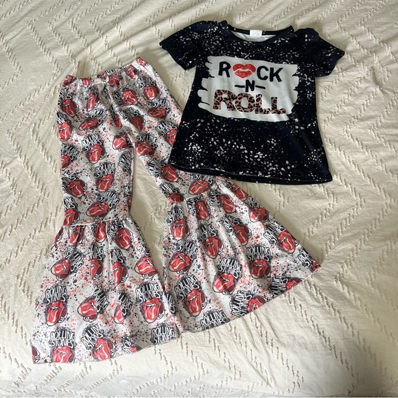 Boutique XL 5/6T Rock & Roll Rolling Stones Bell Bottom Outfit - Picture 1 of 4